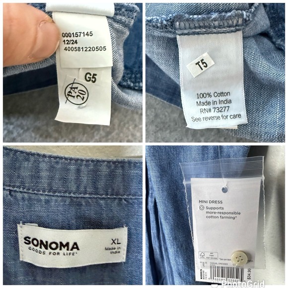 New Sonoma Denim Pintuck Sleeveless Mini Dress Pockets Women's XL Cotton Classic - Picture 8 of 8